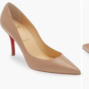 Christian Louboutin Nude Leather Pointed-Toe Pump with Red Sole